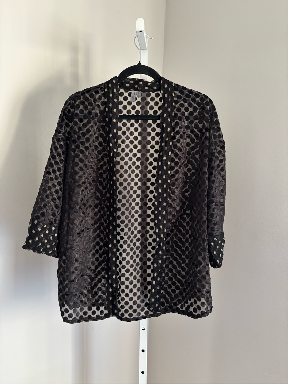 Anthropologie Bl^nk London Black Raised Dot Textured Sheer Open Cardigan Kimono